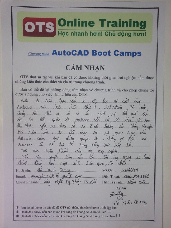 Cam nhan ve AutoCAD Boot Camps 1